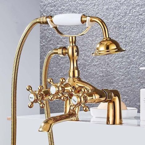 Classic telephone-style bathtub faucet, gold chaise lounge bathtub faucet, standing shower head, European-style bathtub-shower faucet (1/4)