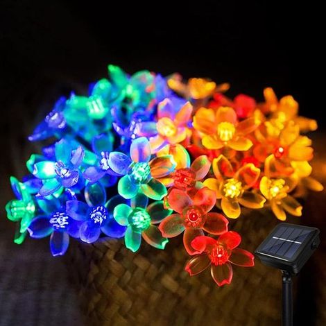 Luci a stringa solari Blossom, 7 m, 8 modalità, 50 LED, impermeabili, per decorazioni esterne, matrimoni, bianche (1/5)