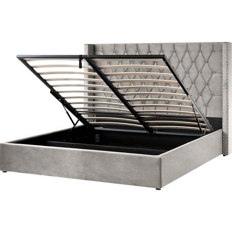 Ottoman Bed Velvet LUBBON 180 x 200 cm (EU Super King) Light Grey (1/5)