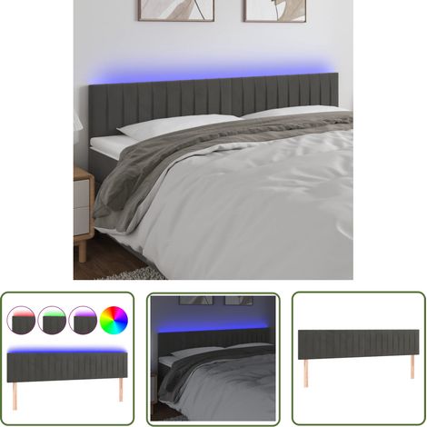 Tête de lit à LED Résistante et économique, Panneau de lit, Gris foncé 200x5x78/88 cm Velours OIB4849E (1/5)