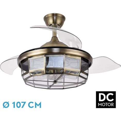 ABRILA-Ventilador DC Tornado Cuero 5x E27  3 Lame distribuibili  6 Velocità  Control Remoto  Timer  Design moderno