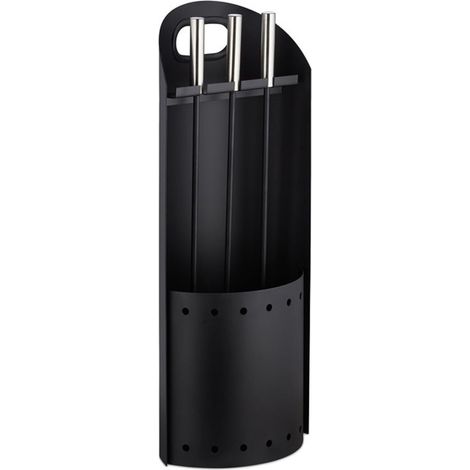 Relaxdays Ensemble serviteur de cheminée 4 pièces acier accessoire pelle balai support tisonnier, noir (1/4)