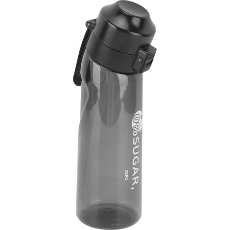 Gourde parfumée 650 ml avec couvercle à clapet, transparente et portable, idéale pour les activités de plein air et le sport, avec paille, noire. (1/5)