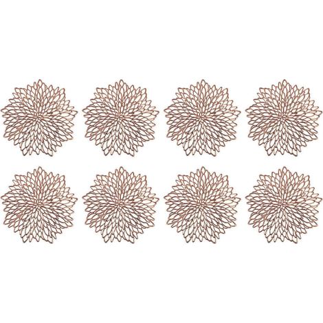 Sets de table lotus en relief doré, sous-verres en PVC résistant à la chaleur, sets de table décoratifs, ensemble de 8 pièces en or rose indéformable. (1/5)
