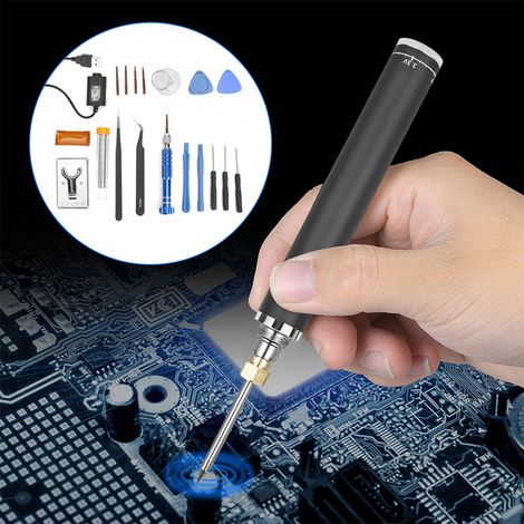 Fer à souder portable sans fil rechargeable par USB, outil de soudage noir (1/5)