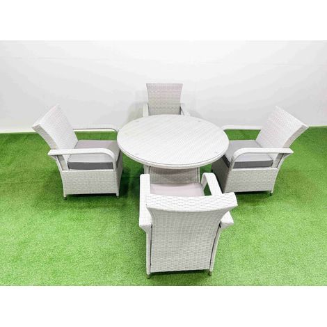 Fimous Wicker PE Rattan Garden Furniture Set Patio Outdoor 4 Chairs Plus Big Round Table Set Light Grey Mixed