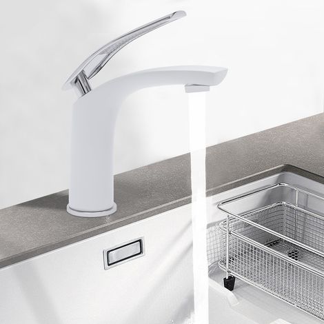 Grifo blanco, lavabo elegante, grifo para lavabo, grifería de baño (1/5)