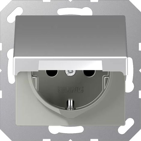 Jung SCHUKO Steckdose, 16 A 250 V , Klappdeckel, Thermoplast lackiert, Serie A, aluminium A1520BFKLAL (1/2)