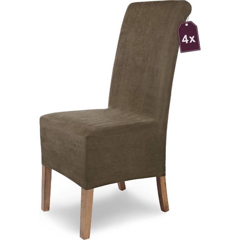 Lot de 4 housses de chaise Leon Veltara taupe/marron - Aspect daim - Pour chaises de salle à manger et cantilever (1/5)