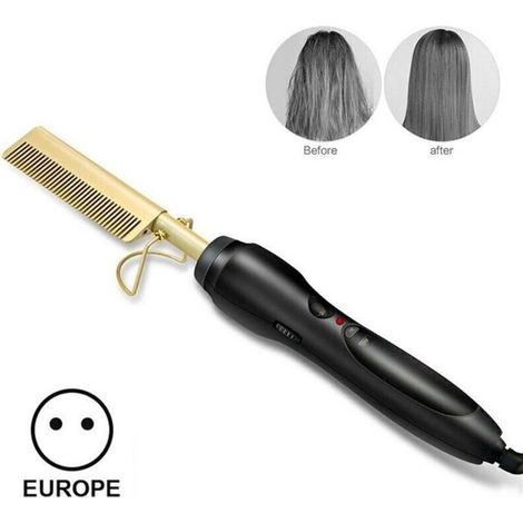 Électrique Peigne Lisseur Baguette Cheveux Fers À Friser Fer À Lisser Peigne Électrode Chaude @yunghuji773 (1/2)
