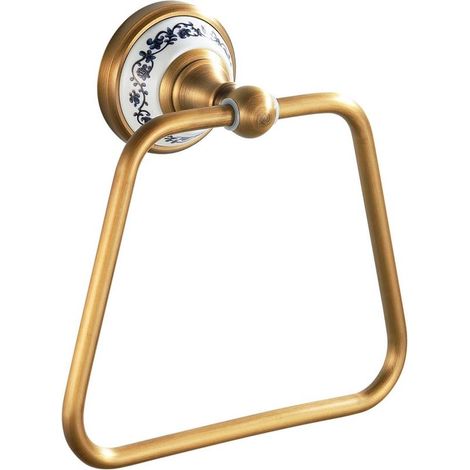 Wall-mounted towel rack in antique bronze brass, trapezoidal shape, porcelain style, bathroom (1/5)