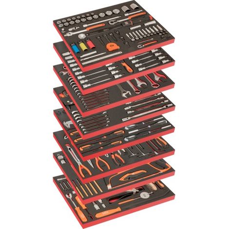 Bahco – Modules mousse pour réparation automobile – Lot de 8 – 357 pièces – Outils inclus : clés, douilles, pinces, cliquets (1/2)
