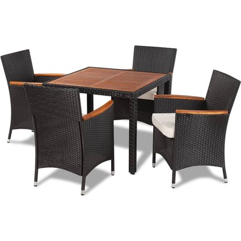 Set da Pranzo da Giardino 5 pz con Cuscini in Polyrattan Nero vidaXL