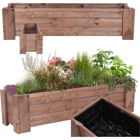 MODO24 Jardinière en bois de pin, bac à fleurs/potager pour fleurs, herbes et légumes, jardin/balcon/terrasse,30x100x33 cm, marron (1/5)