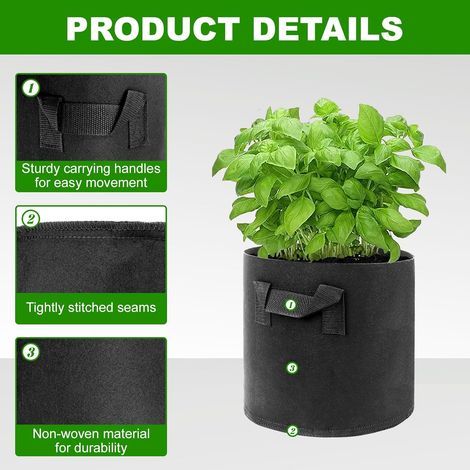 Lot de 5 sacs de plantation en tissu de 11 l avec poignée, sacs à pommes de terre pour planter des pommes de terre, sacs à pommes de terre, sacs réutilisables en tissu non tissé, pour la