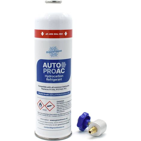 Multitanks – Canette réfrigérant Greenfreeze AUTOPROAC 425g – Remplace R134a, R1234yf, R12 – Clapet de sécurité interne – Pour climatisation automobile