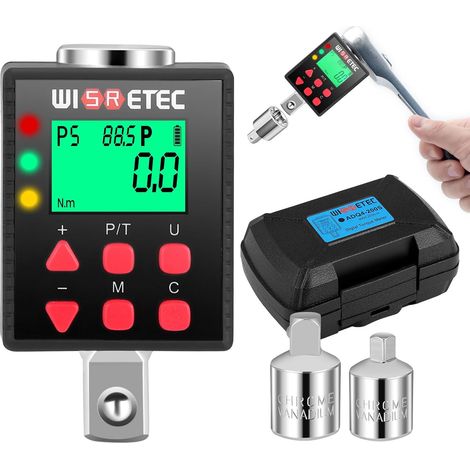Adaptador de par digital de 1/2", llave dinamométrica digital de 3,4-340 Nm, herramienta mecánica automotriz, modo P/T, almacenamiento de datos, alerta LED y sonora, adaptador de 1/4" a 3/8" para auto (1/5)