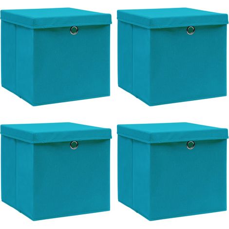 Boîtes de rangement et couvercles 4 pcs Bleu 32x32x32 cm Tissu
