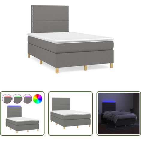 Matelas ensaché - Sommier à lattes de lit matelas LED gris foncé 120x190 cm tissu (1/5)
