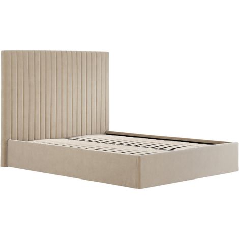 Berlin Tall Ottoman Double Bed Frame (Pack of 2) - Velvet - L203 x W154 x H124 cm - Beige - Flat Pack