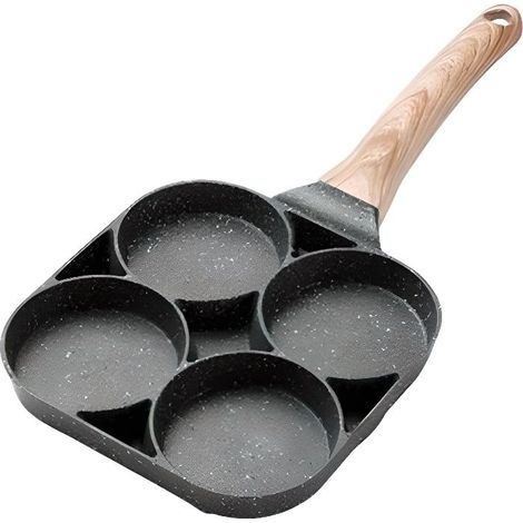 Poêle à frire 4 trous Poêle à omelette épaissie Poêle à bifteck de crêpes aux œufs antiadhésive (1/4)