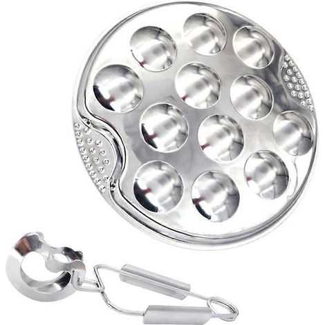 1 ensemble d'assiette à escargots en acier inoxydable à 12 compartiments-19X19X2.5CM-Silver (1/2)