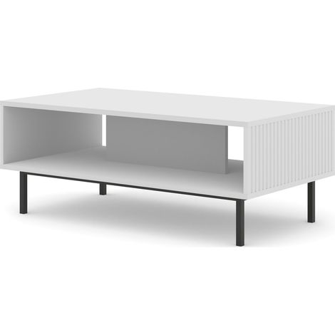 TAVOLINO DA CAFFÈ RAVENNA B IN MDF FOGLIATO 90x60x45 BIANCO OPACO STRUTTURA NERA