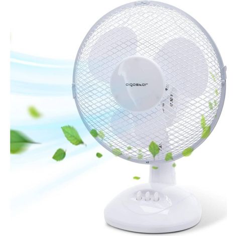 Aigostar Vicki 33JTM Ventilatore da tavolo silezioso 9 pollici 3 pale 2 velocità 22 Watt bianco