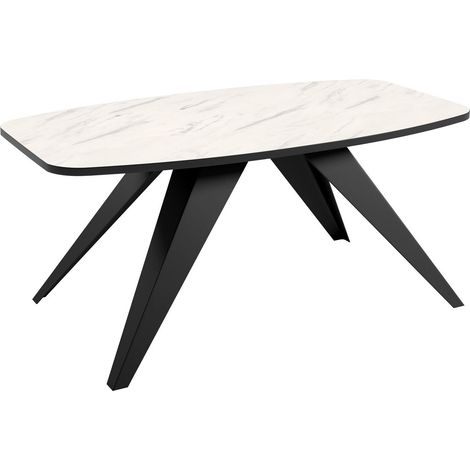 Mesa de centro Oswego 117, Negro + Mármol blanco, 48x60x120cm, Diámetro: 0, Aglomerado laminado, Angular
