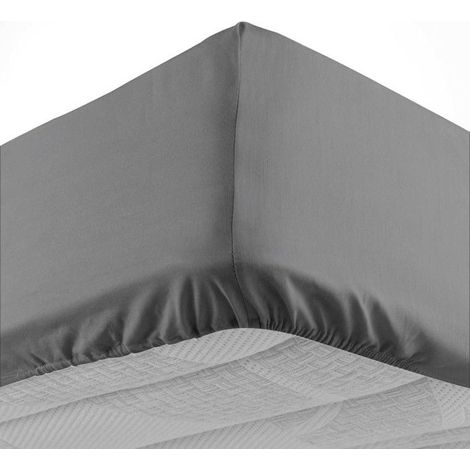 Drap Housse - LINA - 180 x 200 cm - Uni - 57 Fils - Anthracite (1/5)