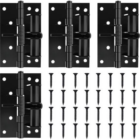 APEX Charnières de porte à fermeture automatique et normalement ouvertes à 90°, charnières à ressort robustes de 4 pouces pour portes intérieures de chambre (paquet de 4, noir mat, acier au manganèse, (1/5)