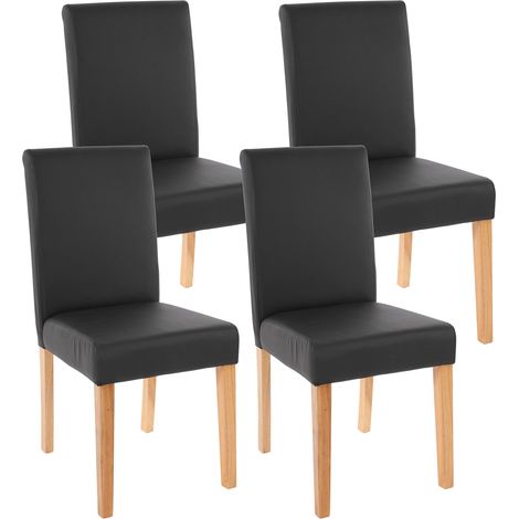 Lot de 4 chaises de séjour Littau, simili-cuir, noir mat, pieds clairs