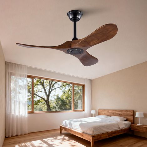 Ventilador de techo 42" con 3 aspas de madera, 6 velocidades, mando a distancia, negro (1/5)