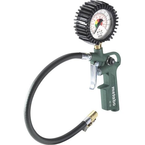 Metabo – Gonfleur pneumatique 1/4" (6,3 mm) 12 bar – Manomètre avec protection caoutchouc – Raccord enfichable Euro et Aro/Orion