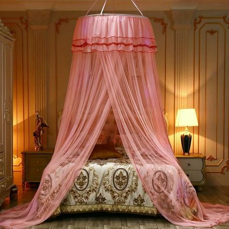 Moustiquaire, moustiquaire princesse en dentelle à double lits à dôme rond, moustiquaire pour grand lit double sans perçage, tente princesse pour bébé, fille ou enfant, pour lit simple à très grand li (1/5)