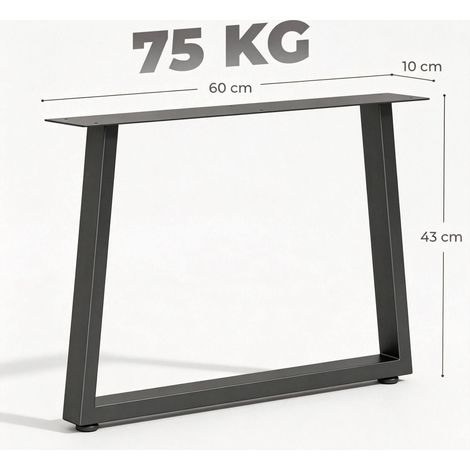 Pieds de table en acier noir 60 x 43 cm, lot de 2 pieds trapèzes ajustables avec patins et vis (1/5)