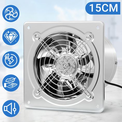 Jiubiaz Ventilatore da bagno 150 mm in acciaio inox argento,aspiratore da parete con valvola di non ritorno (1/5)