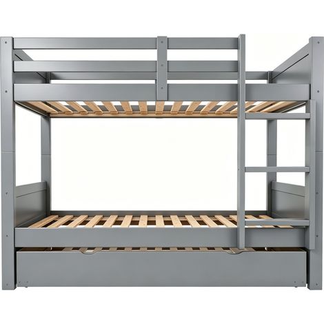 Litera de madera gris 90 x 200 cm con cama nido, escalera y somier (1/5)