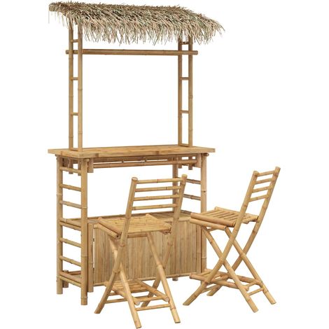 Outdoor Bar Table and Stools 3 pcs Natural Bamboo vidaXL (1/5)