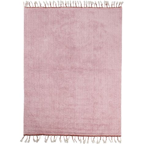 Alfombra moderna de algodón 140 x 200 cm con flecos infantil rosa Caparli