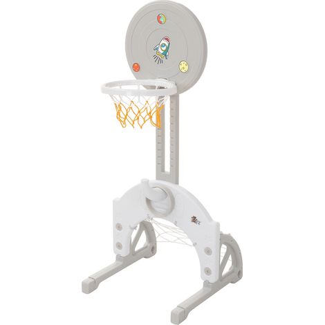 Joyz Panier de Basketball Enfant 3 en 1 Réglable en Hauteur, But de Football et Jeu de Lancer d’Anneaux, Ballons Inclus, Jouet Sportif Intérieur/Extérieur, Bords Arrondis, Aire de Jeux, Design Espace