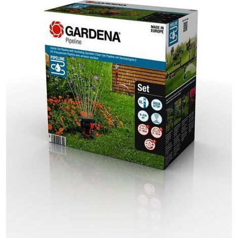Kit d'irrigation enterré Gardena Pipeline – Système de sprinklers avec portée 3 à 18m – Résistant aux UV et gel – Surface couverte 9 à 216m²