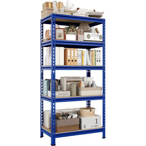 Yaheetech Scaffale/Scaffalatura Garage in Metallo 150x70x30 cm Magazzino a 5 Ripiani Regolabili Carico Massimo per Ripiano 150 KG Blu (1/5)