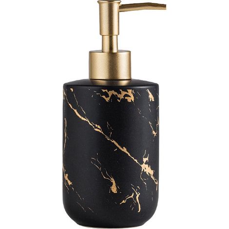 1 distributeur de savon céramique marbré mat noir et or 300ml 819cm rechargeable pour cuisine salle de bain, accessoire salle de bain (1/5)