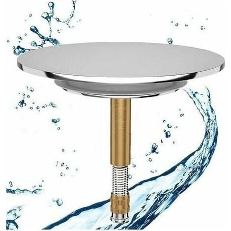 Bouchon de Baignoire, 70 mm, avec Double Joint, Réglable en Hauteur, Bouchon de Baignoire Universel, Clapet de Lavabo, en Laiton Trempé avec Finition Chromée, Bonde de Baignoire Antirouille (1/4)
