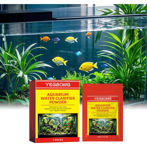 Poudre clarifiante pour eau d'aquarium, produit d'entretien et de nettoyage de l'eau pour poissons d'ornement, poudre clarifiante pour aquarium domestique - 5 sachets (1/5)