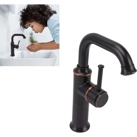 Europäischer Wasserhahn aus Vollkupfer für Bad oder Küche, kann mit separaten Warm- und Kaltwasserleitungen installiert werden, Wasserhahn im Retro-Stil, Waschbeckenarmatur, bleifrei, schwarz. (1/5)