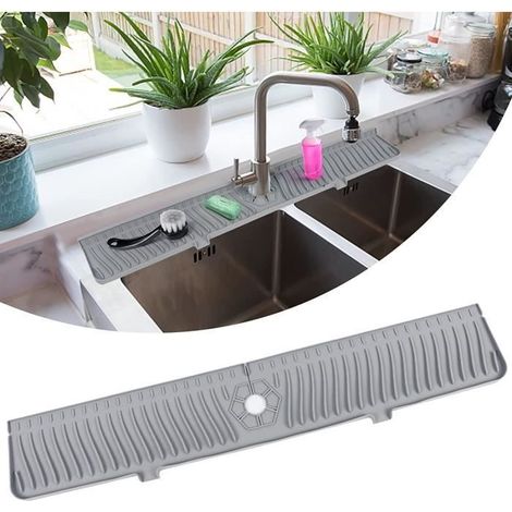 30 inch Sink Splash Guard, Longer Sink Splash Guard Mat, Splash Guard Behind Faucet, Faucet Drip Catcher Tray for Kitchen (Gray) (1/4)