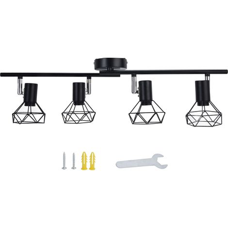 E14 pour spot orientable à 4 têtes en fer forgé creux noir