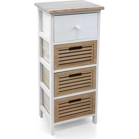 CASSETTIERA IN LEGNO BIANCO CON 4 CASSETTI IN LEGNO NATURALE 34 X 25 X 78 CM (1/2)